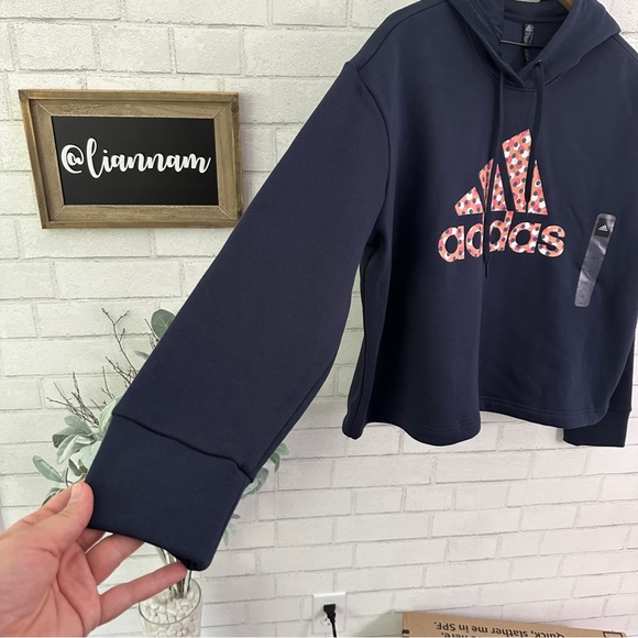 ADIDAS Navy Logo Sweatshirt Hoodie - Picture 6 of 9